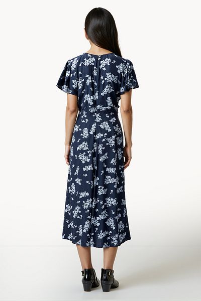 French Connection Short Sleeve Viscose Mid-Calf Dress