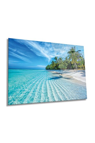 Rosyvien Peisajul Insulelor Maldive Tablou Orizontal din Sticlă, Decor de Perete pentru Casa și Birou, Cadou de Lux