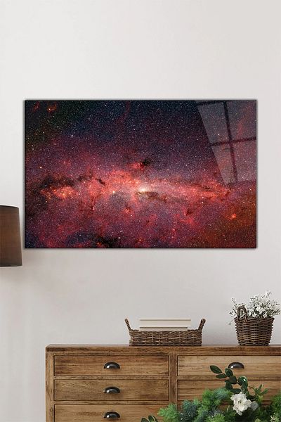 Rosyvien Red Milky Way Galaxy Horizontal Glass Painting, Universe, Home and Office Wall Decoration, Luxury Gift