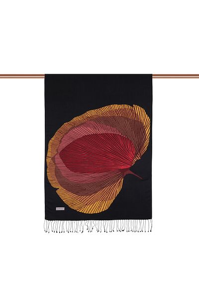 ipekevi Black Gold Silk Tree Patterned Silk Shawl