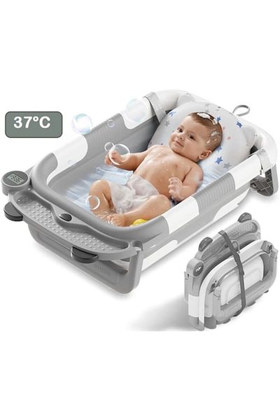 UNIQVIBE Cadita Bebelusi Pliabila cu Pernuta Moale Plutitoare BabyMood Bear UniqViBE®, Grey