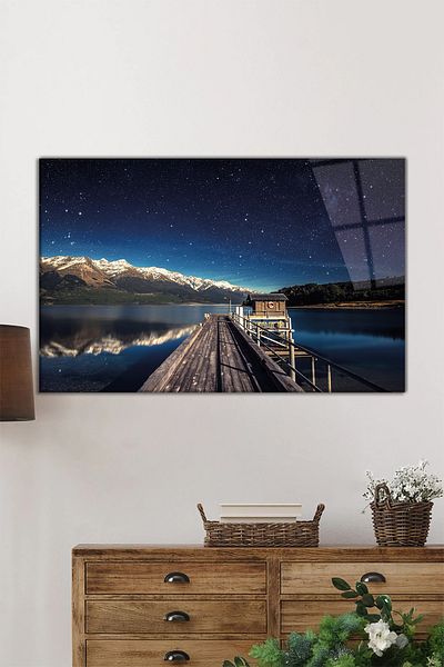 Rosyvien Peisaj de stele de noapte pe schelet, pictură orizontală pe sticlă, decor de perete pentru casă și birou, cadou de lux