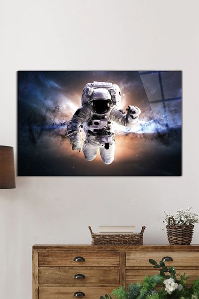Rosyvien Astronaut în spațiu Pictură orizontală pe sticlă, univers și galaxie, decor de perete pentru casă și birou, cadou de lux