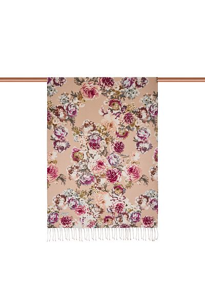 ipekevi Cream Pink Rose Leather Patterned Silk Shawl
