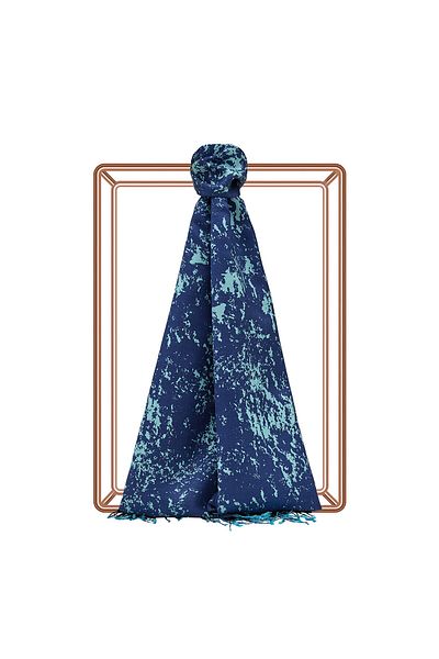 ipekevi Navy Blue Turquoise Marble Patterned Silk Shawl
