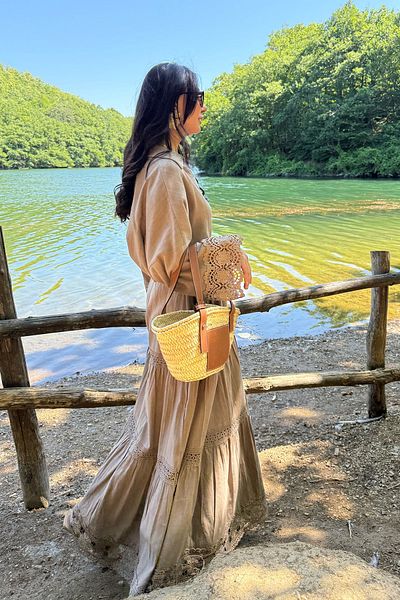 Seda Yalçın Atelier Brown Linen Guipure Detailed Skirt and Shirt Set