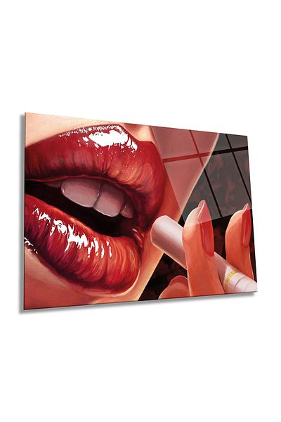 Rosyvien Women's Lip and Cigarette Horizontal Glass Painting, Modern, Home and Office Wall Decoration, Luxury Gift