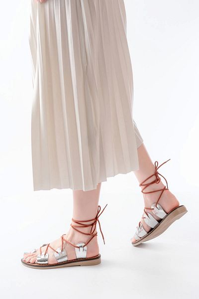 TB Terzi Bey 205-01 Silver Ankle Strap Orthopedic Genuine Leather Women's Sandals