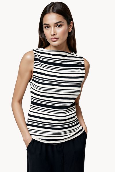 French Connection Striped Cotton Blend Boat Neck T-Shirt