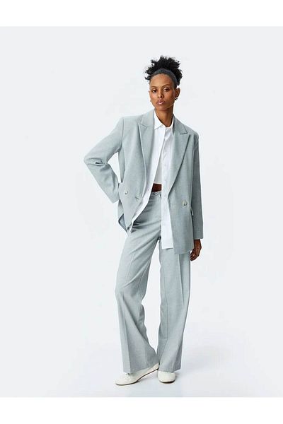 Koton Pantaloni de damă din stofă gri cu croială obișnuită 5sak40224pw