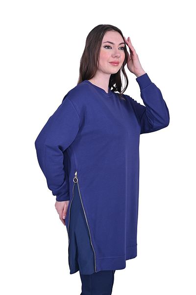 Invee Side Zipper Cotton Tunic Indigo