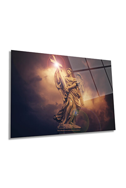 Rosyvien Pictură pe sticlă orizontală înger care poartă crucea, modernă, deco...