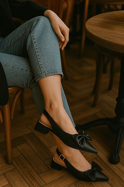 DİVOLYA İlef Bow Black (3 cm Heels) Pointed Toe Heeled Shoes