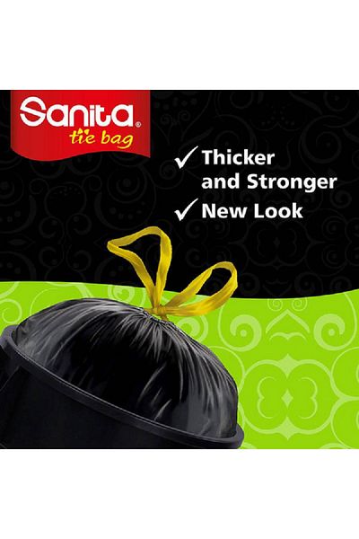 Sanita 15-Piece Biodegradable Recyclable Extra Large Tie and Roll Bag Black 55 Gal