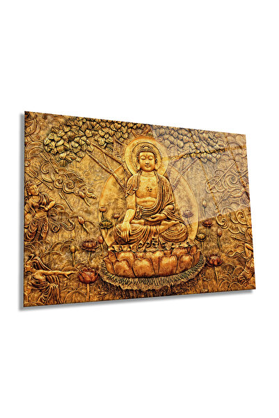 Rosyvien Pictură pe sticlă orizontală Arborele Vieții și Buddha, Modernă, Dec...