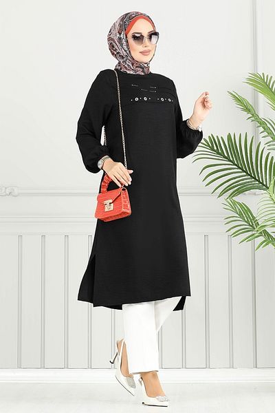 ModaMerve Πλαϊνό Σχιστό Hijab Τουνίκα 3123HBS932-M Μαύρο