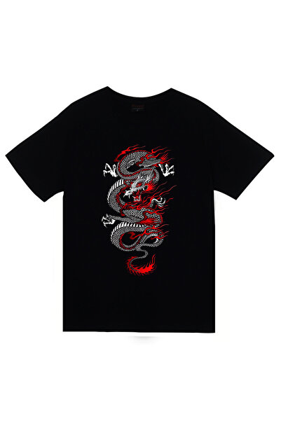 fame-stoned Dragon (Dragon) Printed Unisex 100% βαμβακερό μαύρο μπλουζάκι