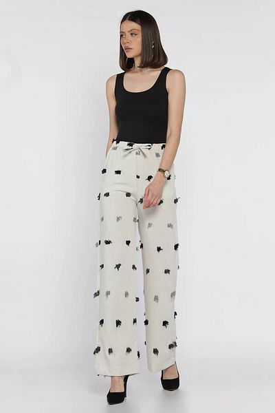 GÜLSELİ Taşsiyah Women's High Waist Tassel Detailed Palazzo Linen Trousers