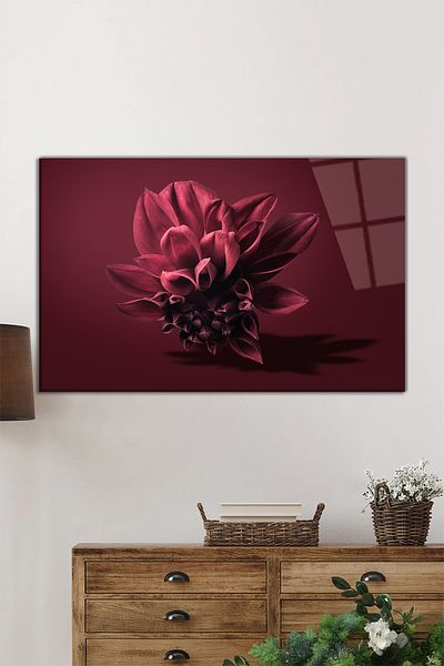 Rosyvien Red Delicate Flower Horizontal Glass Table, Home and Office Wall Decoration, Luxury Gift