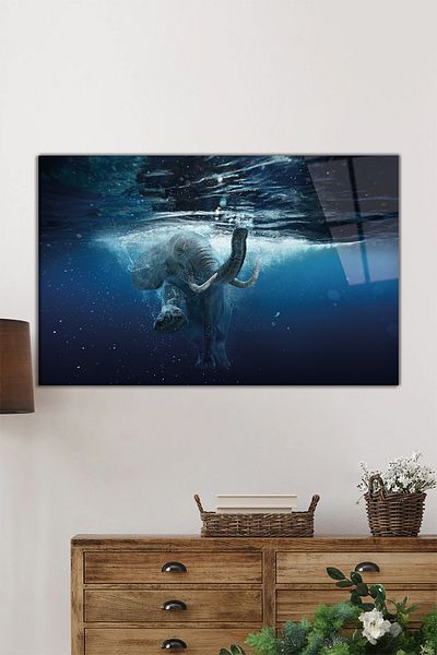 Rosyvien Portret de animale cu elefant plutitor, pictură orizontală pe sticlă, decor de perete pentru casă și birou, cadou de lux