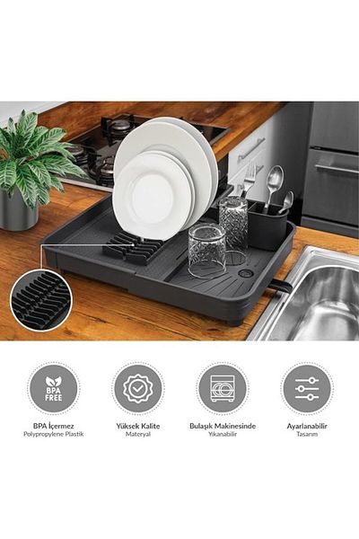 ShopZum Miss Collection Foldable Dish Rack, 40.4 X 32 X 8.6 Cm, Plastic, Anthracite