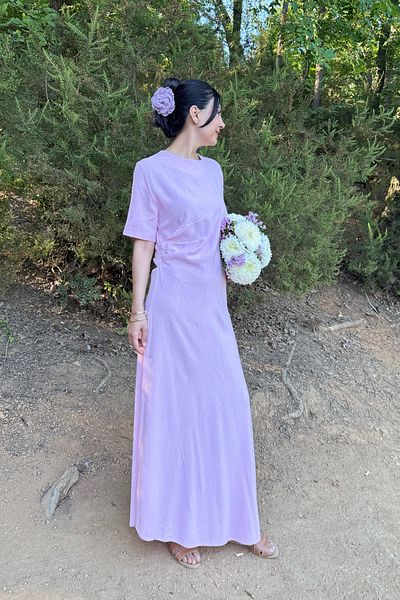 Seda Yalçın Atelier Pink Crew Neck Dress with Pleat Detail