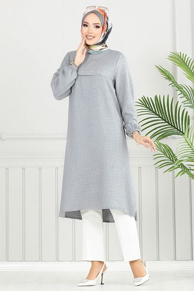 ModaMerve Πλαϊνό Σχιστό Hijab Tunic 3123HBS932-M Γκρι