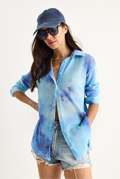 Bianco Lucci Kadın Desenli Dijital Baskılı Regular Yazlık Örme Gömlek 60282014