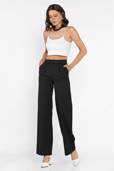 GÜLSELİ Dark Navy Blue Waist Elastic Velcro Women's Palazzo Trousers