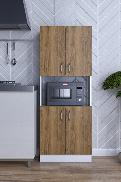 ATELIER Alt Üst Kapaklı 4 Geniş Raflı Mikrodalga Fırın Dolabı Çok Amaçlı Dolap