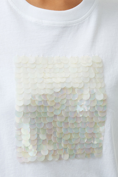 French Connection Sequin Regular Cotton Crew Neck T-Shirt