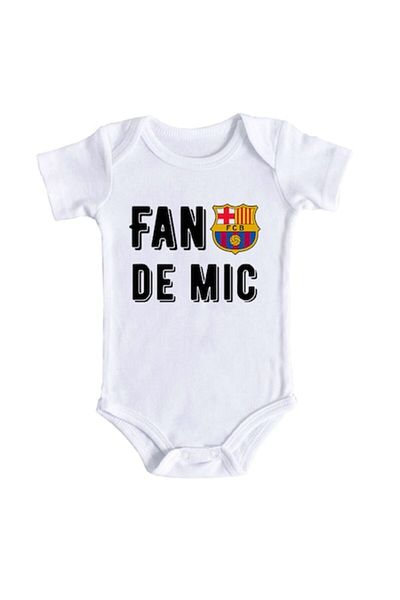 OEM Body bebe, Fan Barcelona de mic, 3-6 luni, maneca scurta, bonisa creativ, alb, 100% bumbac