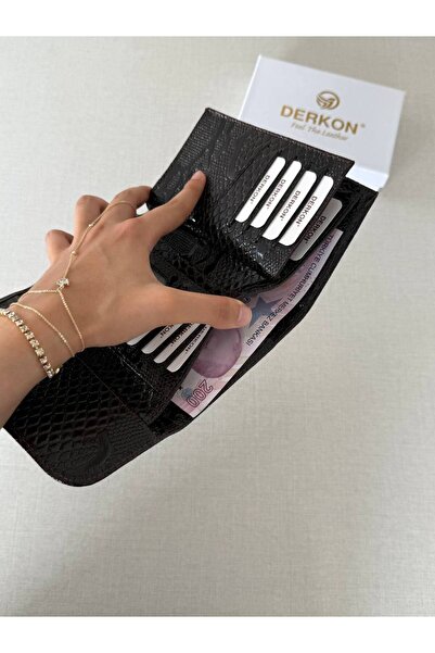 DERKON Γυναικείο πορτοφόλι μεσαίου μεγέθους από γνήσιο δέρμα καφέ με σχέδιο κροκόδειλου