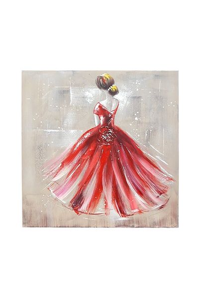 OEM Pictură pe pânză reprezentând o siluetă feminină într-o rochie roșie, 80x80 cm
