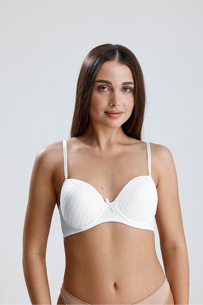 LİRONA White Jacquard Patterned Lace Detailed Supported Bra |   2140970097