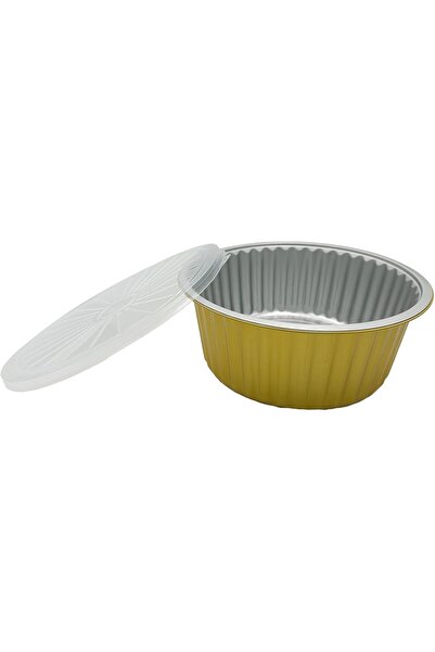 Ideal Pack 4000 ml Golden Aluminium Round Food Container with Lid – 1 Pc