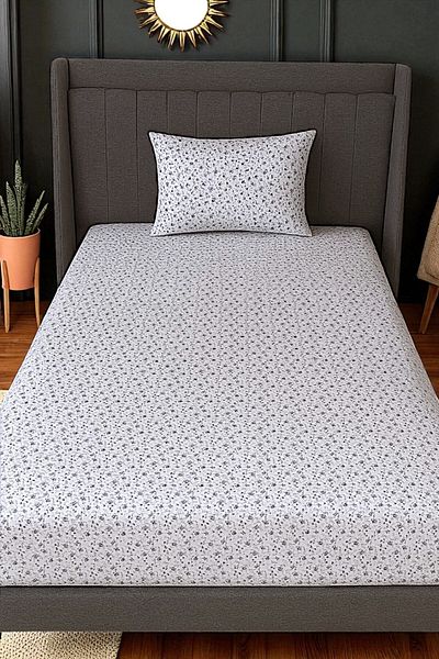 MixCotten Home Cotton Poplin Fabric Tiny Floral Elastic Sheet and Single Pillow Set 100X200 cm 50X70 cm