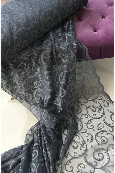 Ceylanlar perde Tulle Background Curtain Two Wings Gray Ivy Laced