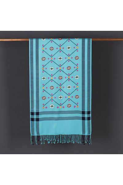 ipekevi Turquoise Kilim Patterned Cross Stitch Prime Silk Shawl