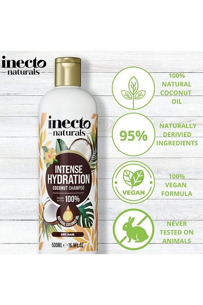 inecto Natural Coconut Shampoo 500ml, Super-Creamy Infused with Pure Organic Coconut Oil, Silky Smoo