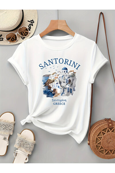 İnazuma Outdoors تيشيرت أبيض مطبوع قطن واسعة للجنسين، بياقة دائرية وأكمام قصي...