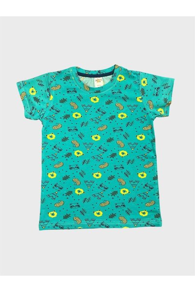 elmas kids Boys' 100% Cotton Green Teddy Bear Patterned Short Sleeve Shorts Summer Pajama Set