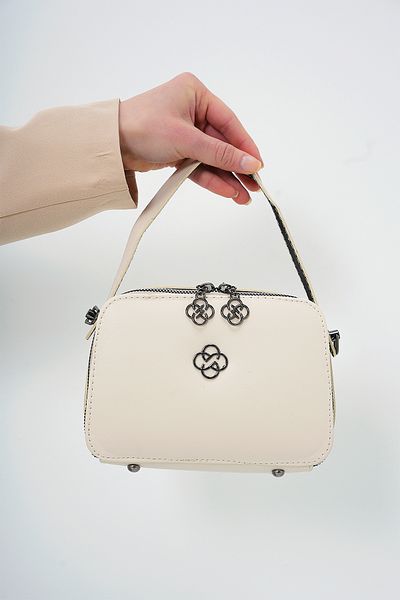 VAGGON Women's Beige Two-Eye Metal Accessory Detachable Shoulder Strap Handbag Prmx13756