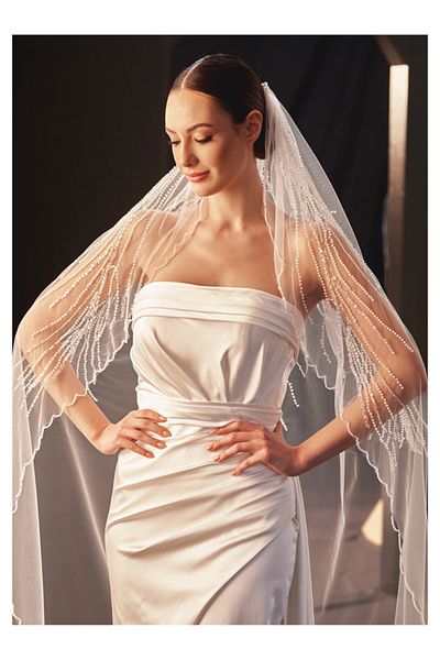 Hayalperest boncuk Modern Bridal Wedding Veil with Pattern Beading Embroidery