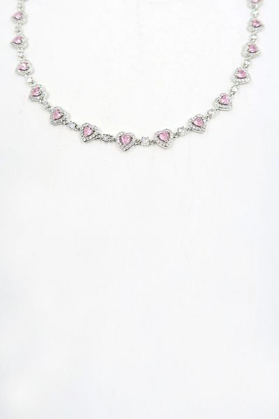VAGGON Women's Pink Mixed Cut Zircon Stone Heart Design Necklace Prmx13839