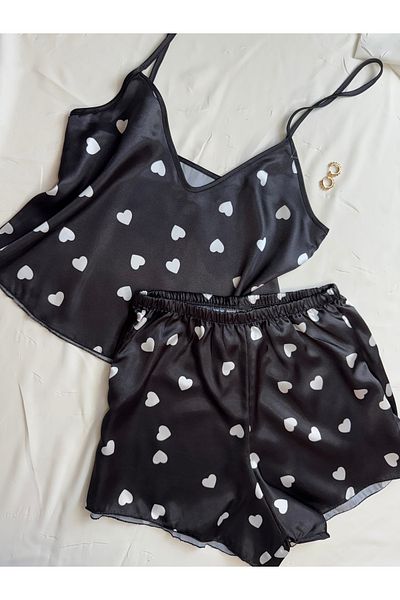 ROZENİN LINGERIE Adjustable Strap Satin Pajama Set