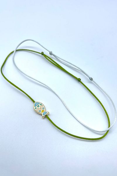 Concept HuBuTU 2 Pieces of Cute Fish Figured Gray Green Silk Floss Thread Summer Minimal Anklet Set