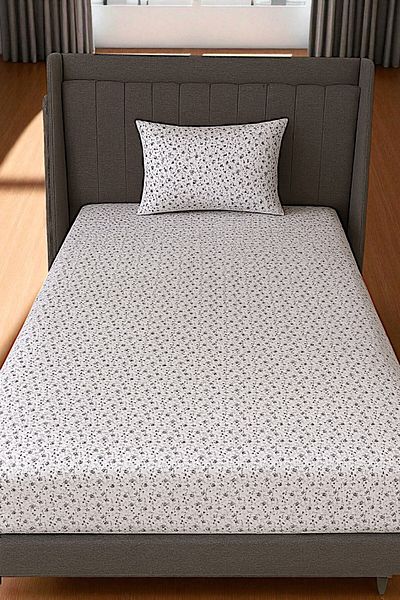 MixCotten Home Cotton Poplin Fabric Tiny Floral Elastic Sheet and Single Pillow Set 100X200 cm 50X70 cm