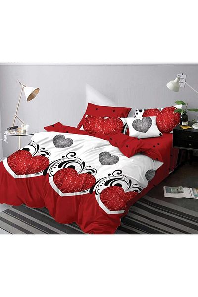 trendyhome Bed Linen, Fine Cotton, 6 Pieces, Hearts, Red/White, HR24227