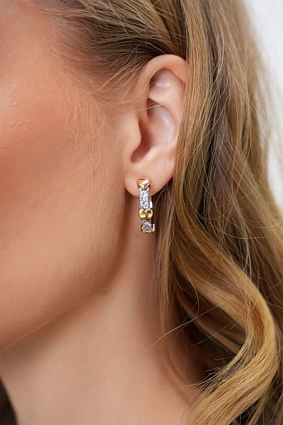 VAGGON Women's Gold Mini Stone Steel Hoop Earrings Prmx14036